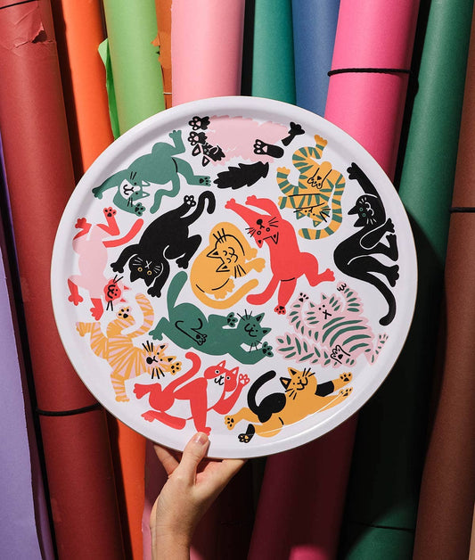 Cats Large Round 15" Birch Serving Tray
