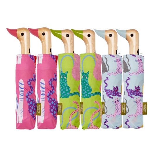 Arty Cat Duck Umbrellas (Fuchsia/Lime/Ice)