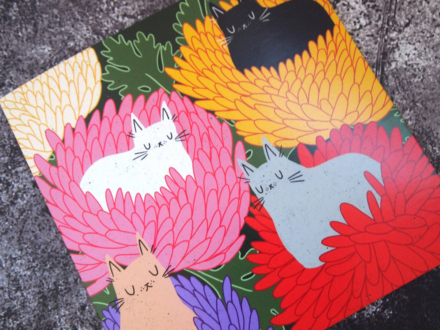 I LIKE CATS - Cats and Chrysanthemum Square Decorative Greeting Card