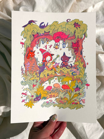 Kitty Folk Band ~ Small Riso Print