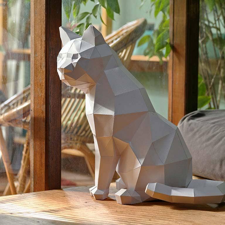 White Cat 3D Origami Model Paper Art