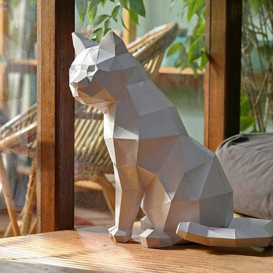 White Cat 3D Origami Model Paper Art