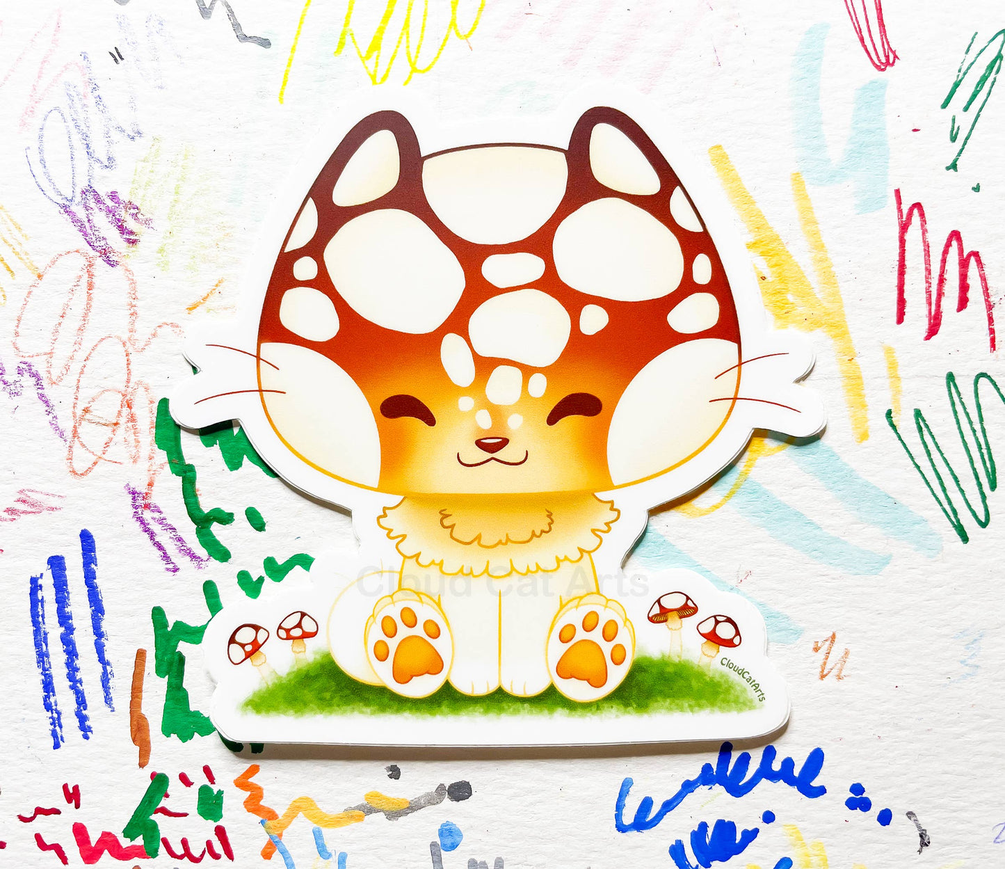 Cloud Cat Arts - Mashiru Mushroom Kitty - Matte - Die Cut Vinyl Sticker