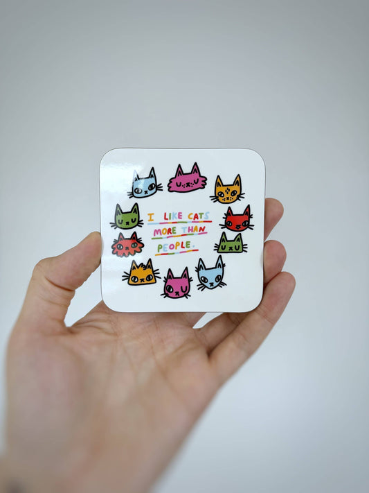 I Like Cats More Than People Cat Art Drinks Coaster
