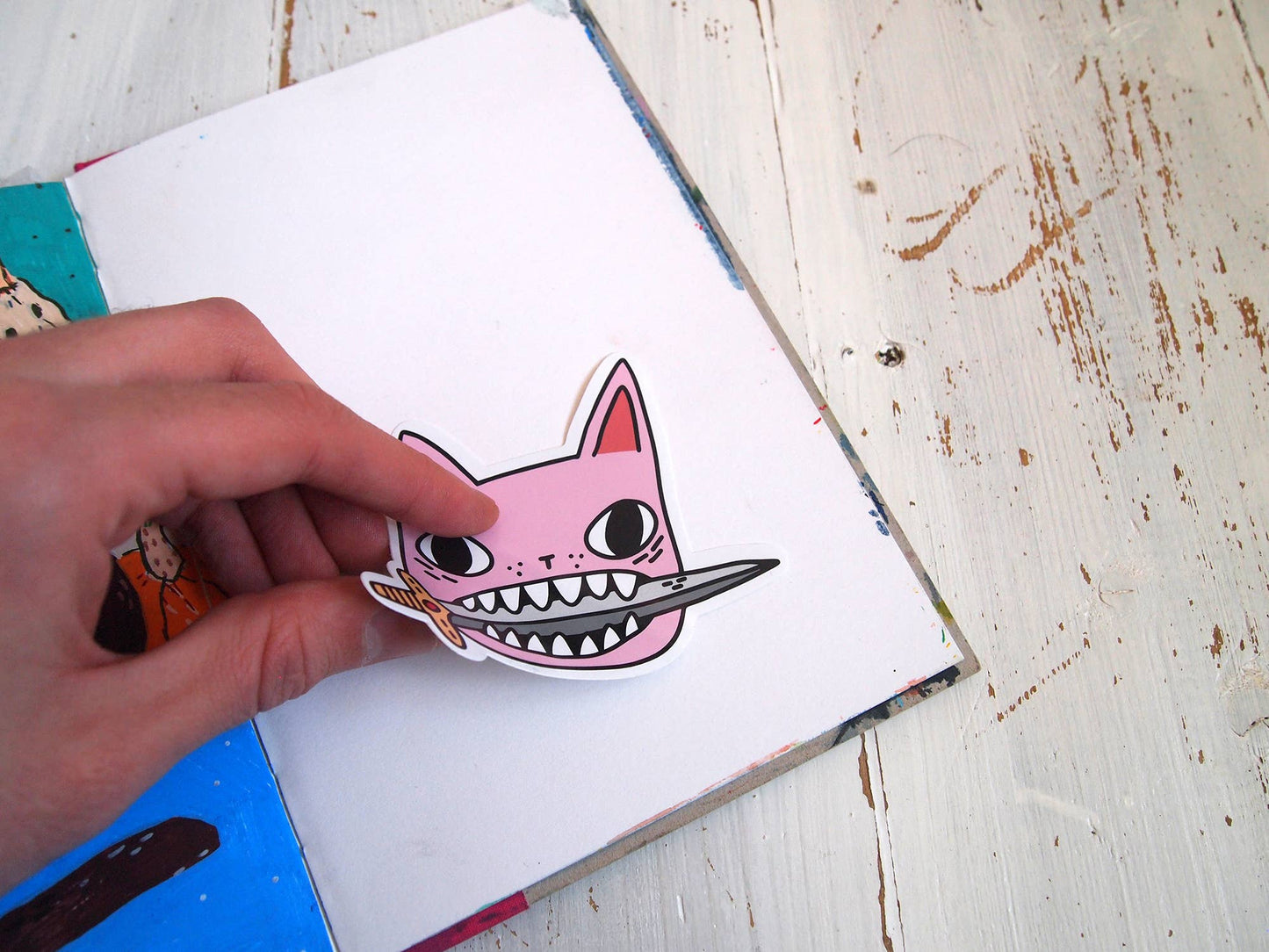 Pink cat illustrated vinyl sticker