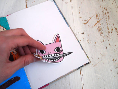 Pink cat illustrated vinyl sticker