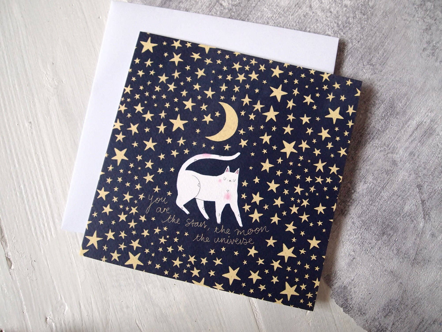 I LIKE CATS - Romantic Cat, Moon and Stars Greetings Card