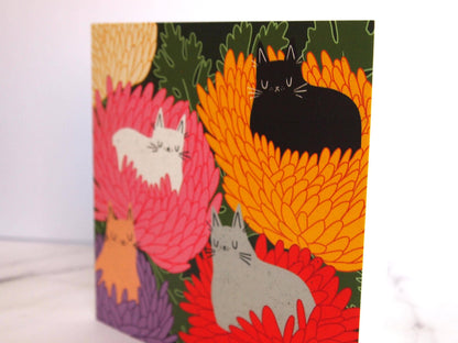 I LIKE CATS - Cats and Chrysanthemum Square Decorative Greeting Card