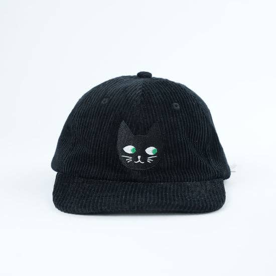 Adult Black Cat Corduroy Hat - Black