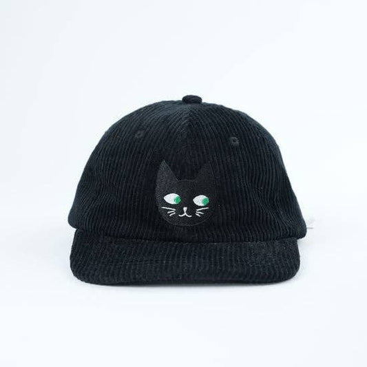 Adult Black Cat Corduroy Hat - Black