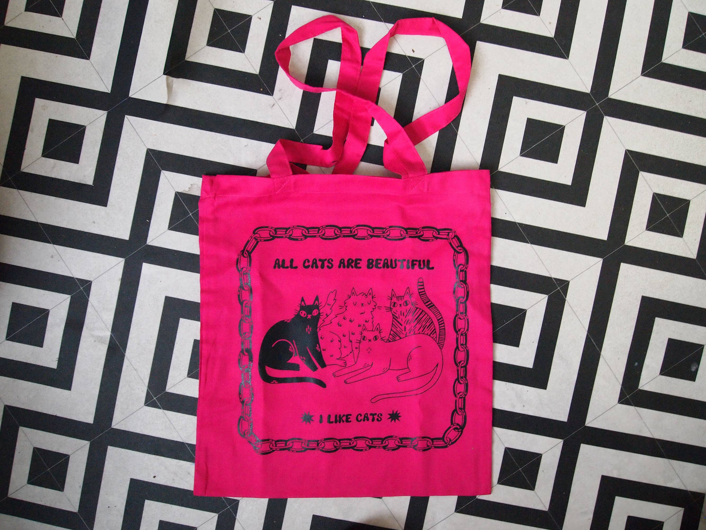 I LIKE CATS - All Cats Are Beautiful Screen Printed fuchsia Tote Bag