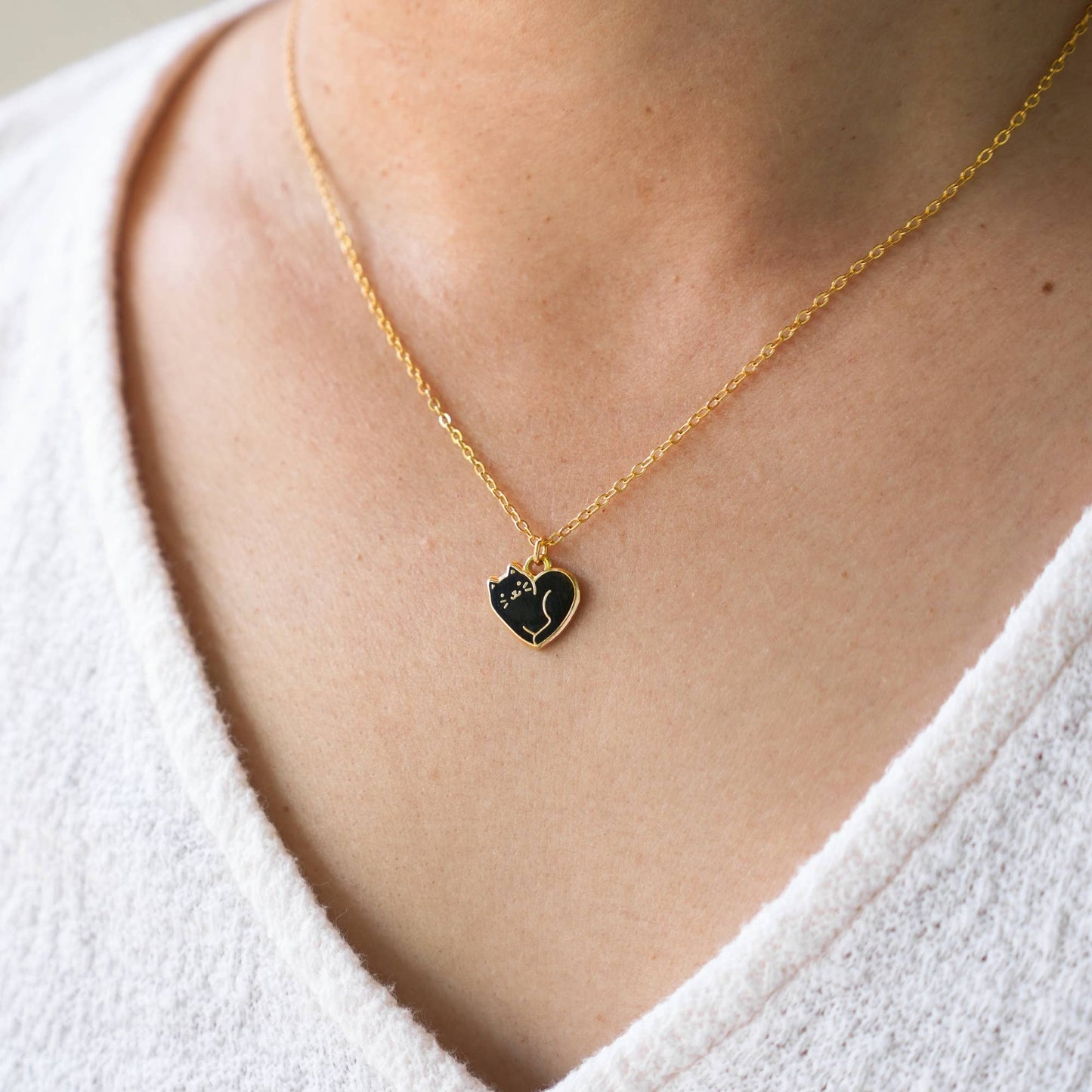 Black Cat Heart Necklace