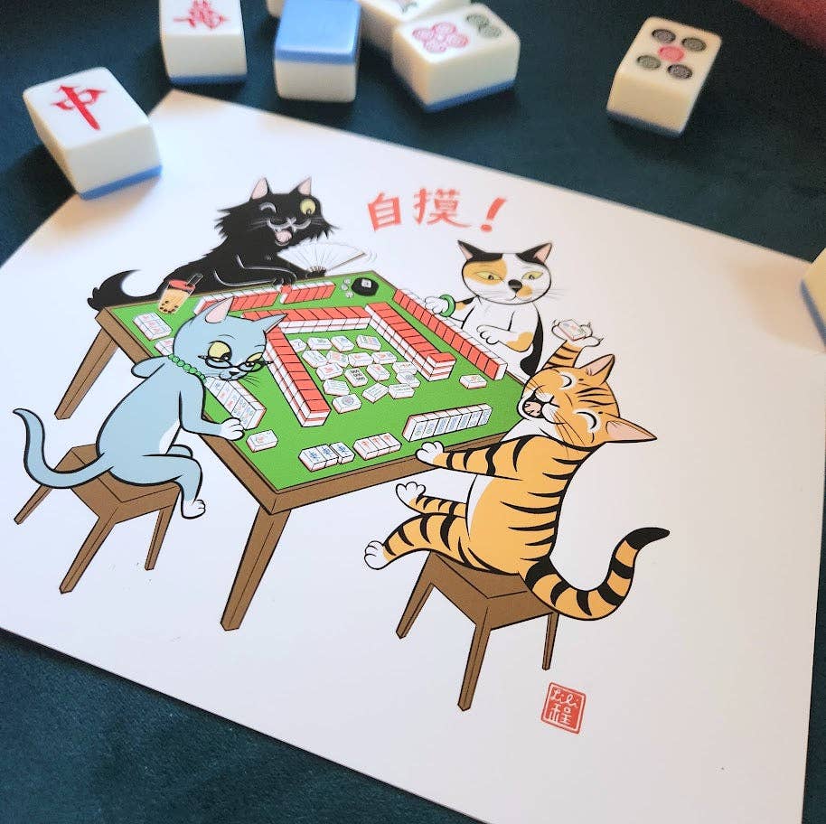 CATS PLAYING MAHJONG print