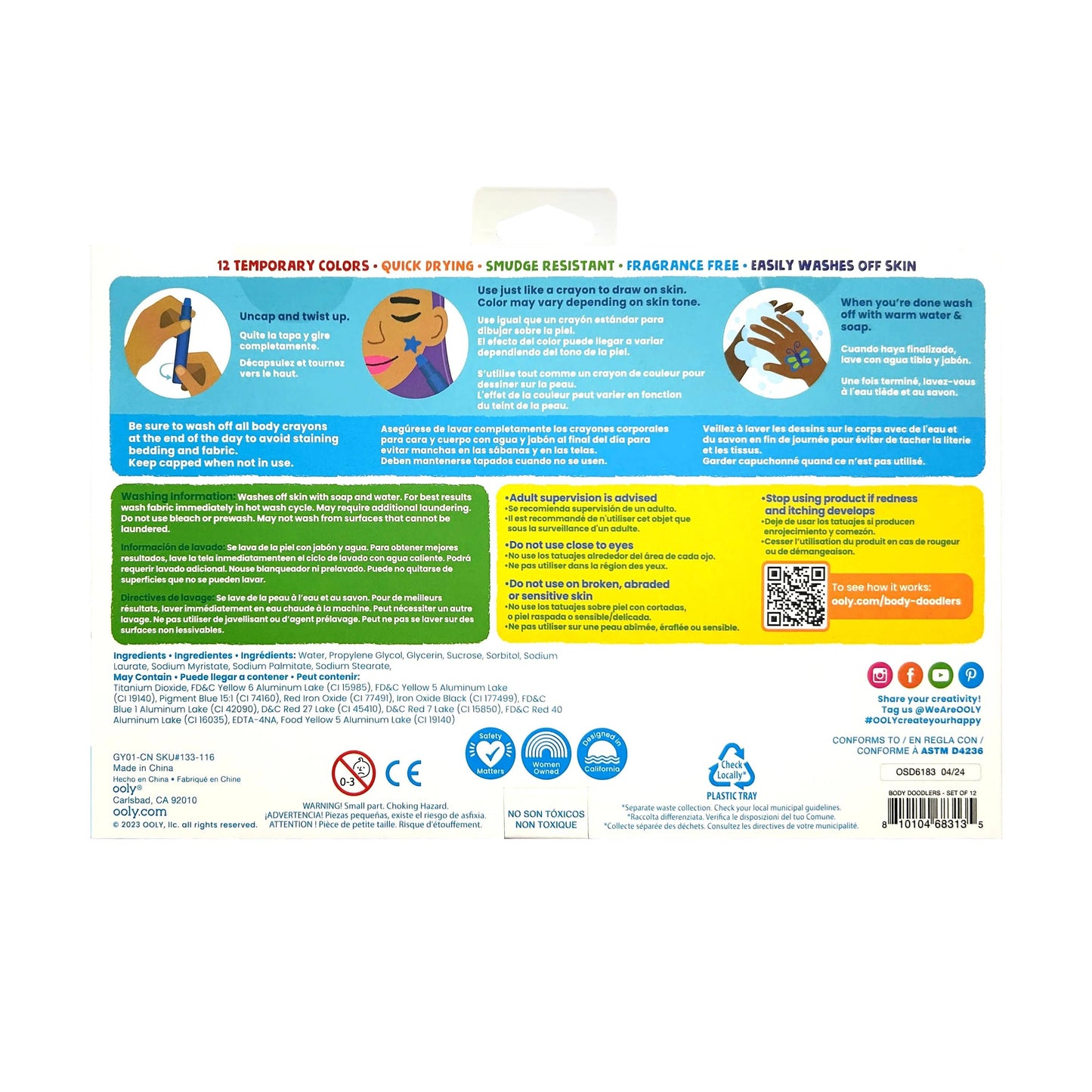 OOLY - Body Doodlers: Face & Body Crayons (Set of 12)