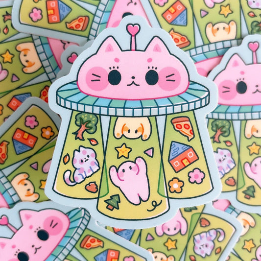 Kitty Cat UFO Heavy Duty Waterproof Vinyl Diecut Sticker