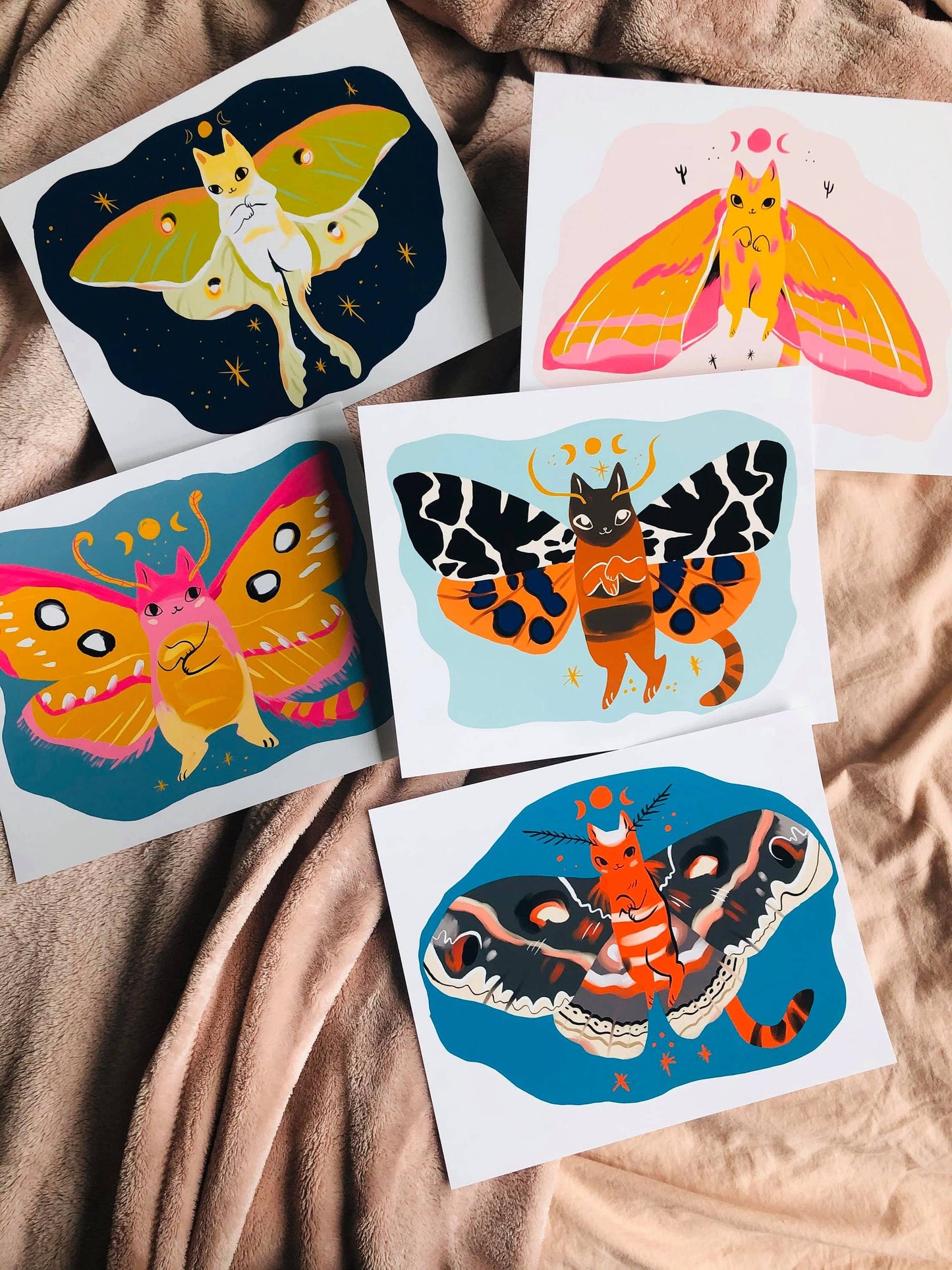 Pink elephant moth cat 8x10 high quality matte print