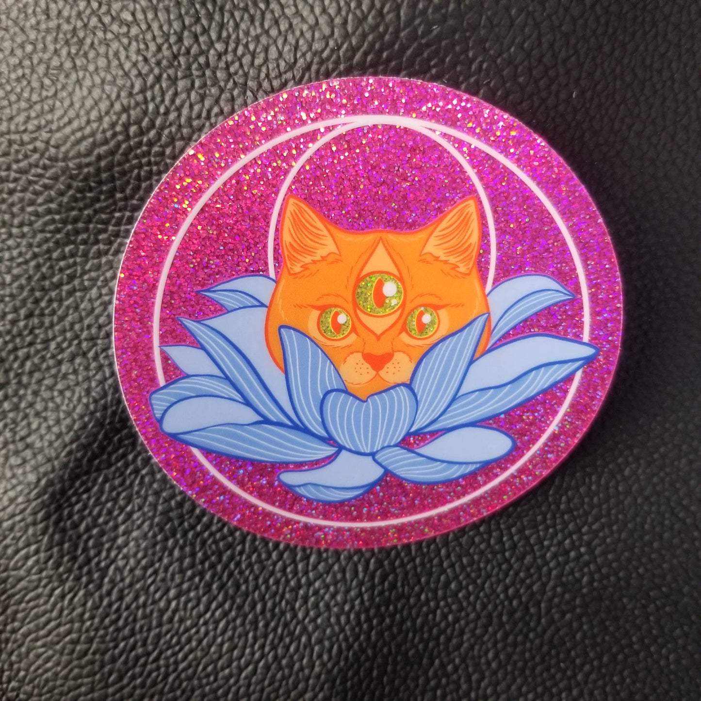 Third Eye Lotus Cat Holographic Sparkle Vinyl Sticker