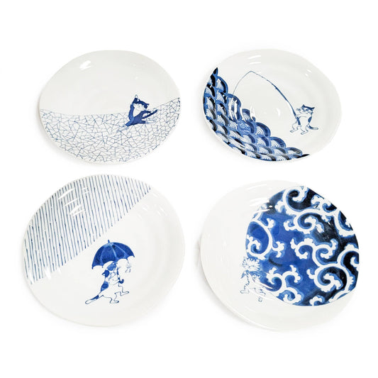 Shichita Japanese Ceramic Cat Plates