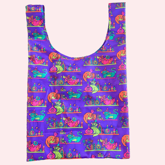 Apothecary Kitty Nylon Foldable Tote Bag
