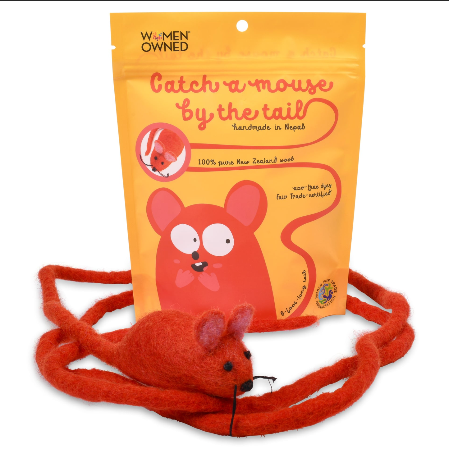 Wool Mouse Cat Toy 6-Foot-Tail - red rainbow unicorn dragon