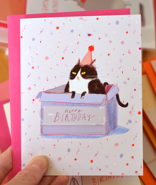 Birthday Box Cat Card