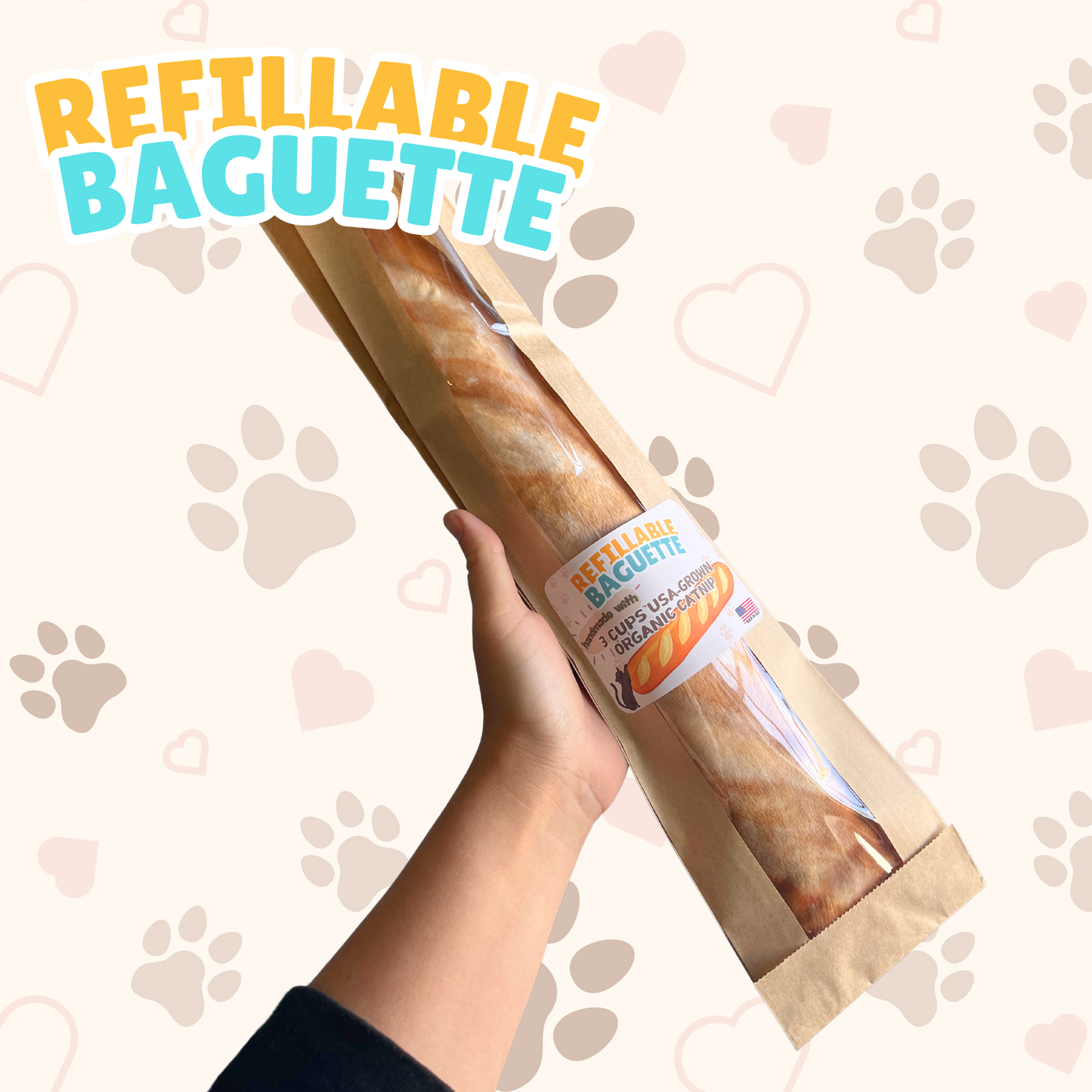 Refillable CATNIP 14-inch Baguette