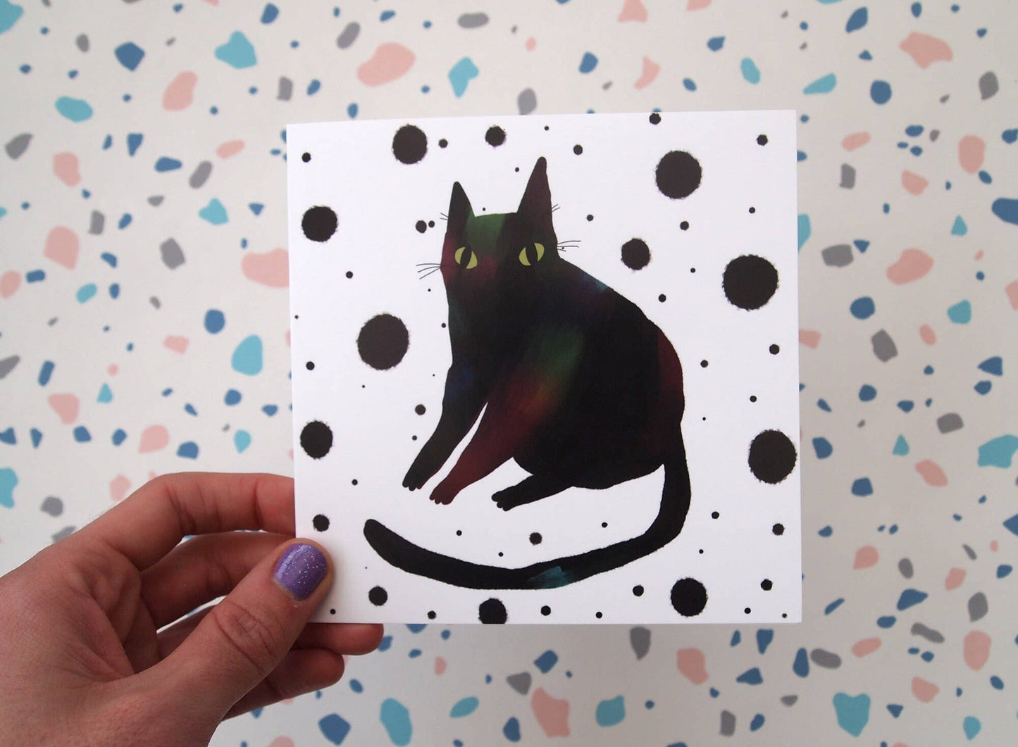 I LIKE CATS - Black Cat Illustrated Greetings Card