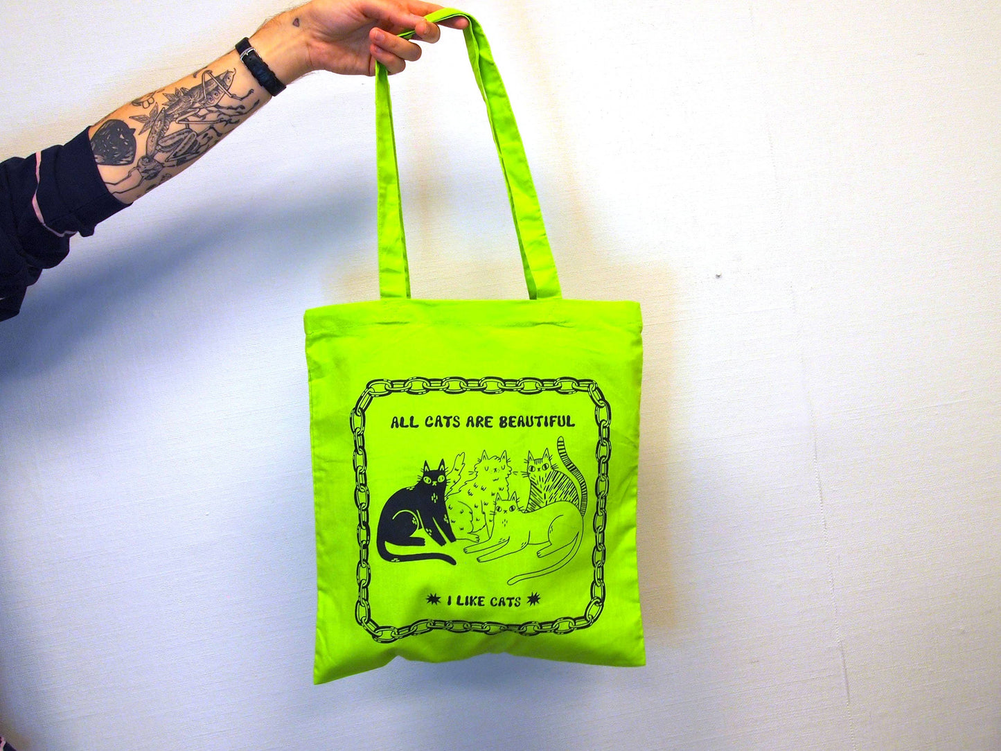 I LIKE CATS - All Cats Are Beautiful Cat Illustration green Tote Bag