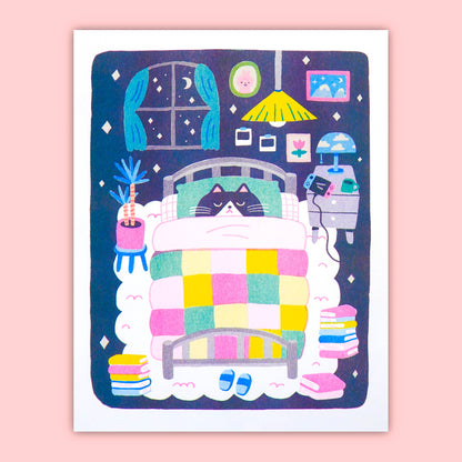 Megan Wang - Sleepy Cat Risograph Print