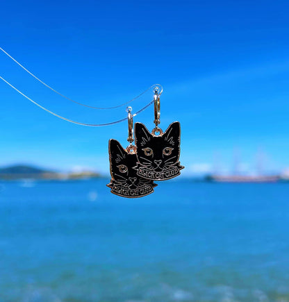 HolyGuacamolly - Unique Black Cat Club Huggie Earrings