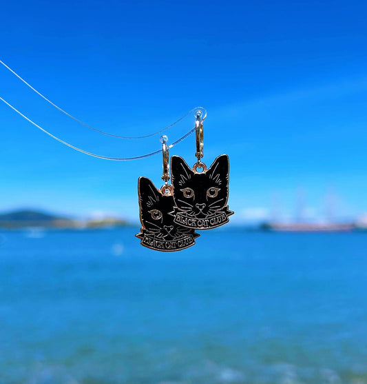 HolyGuacamolly - Unique Black Cat Club Huggie Earrings