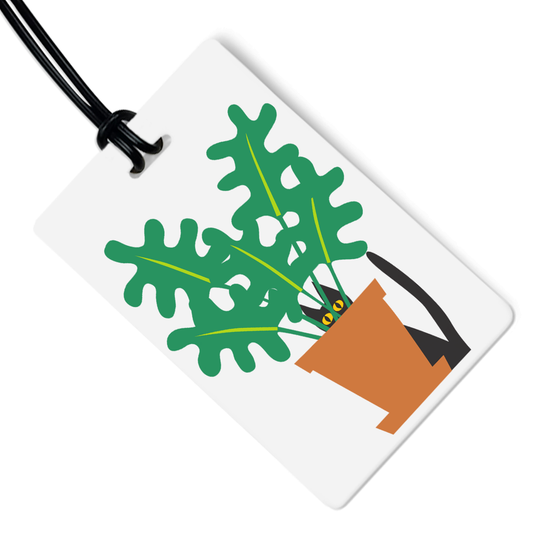 Cat in Plant Luggage Tag w/ Black Strap