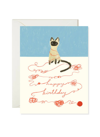 Karen Schipper - Cat String Birthday - Funny Cat Birthday Card