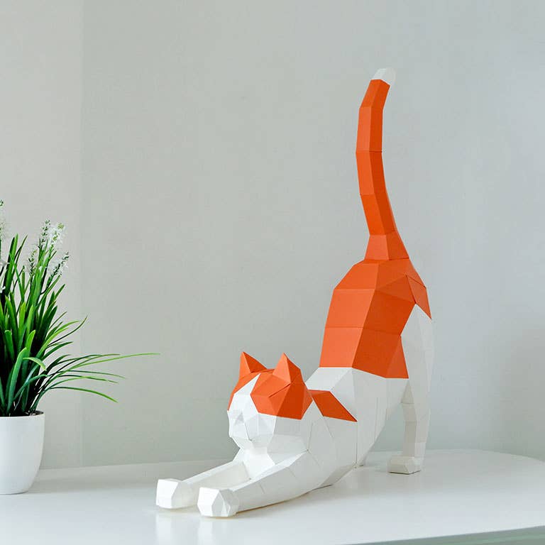 Stretching Cat 3D PaperCraft Origami Model