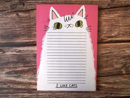 Fluffy white cat illustrated A5 notepad, Listpad,