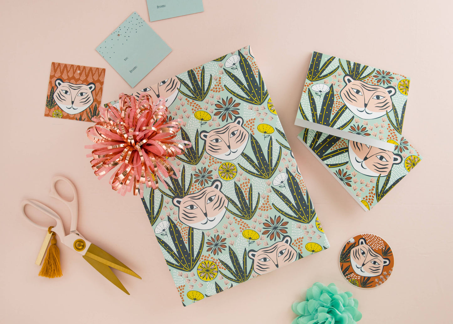 Mid-Century Tiger Wrapping Paper – 3 Rolls (3 Sheets Each)