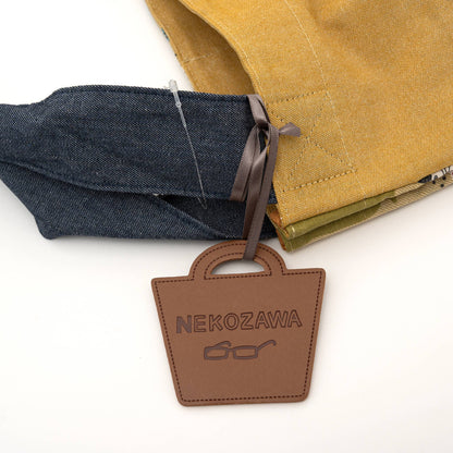 Kusuguru Japan Three Cats Embroidered Large Tote Bag -Yellow