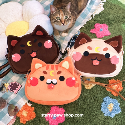 Moon Cat Crossbody Bags with leather strap