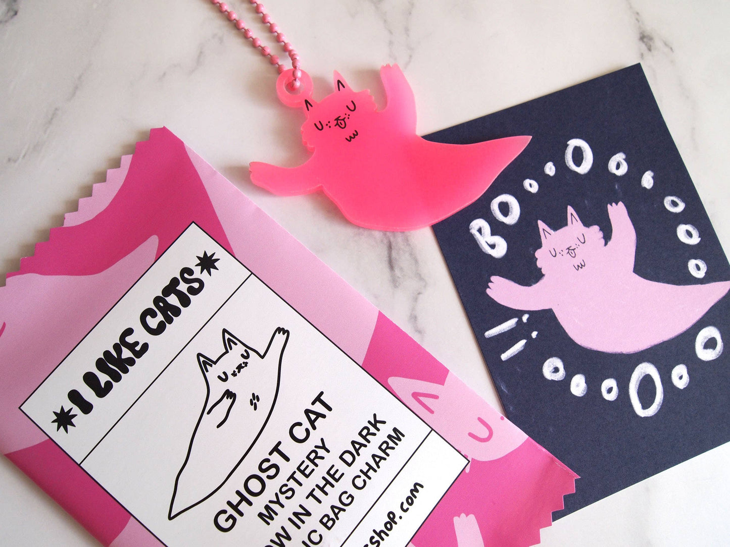 Blind bag Halloween ghost bag charm, glow in the dark pink