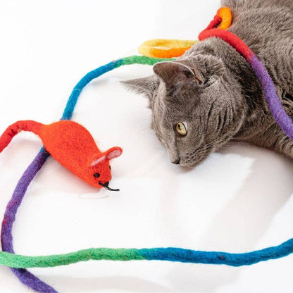 Wool Mouse Cat Toy 6-Foot-Tail - red rainbow unicorn dragon