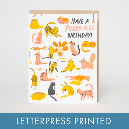 Egg Press Manufacturing - Birthday Purr-fect Cats Letterpress Greeting Card by Hello!Lucky