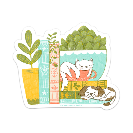 Cheery Human Studios - Cozy Cat & Dog Friends - Handmade Vinyl Sticker