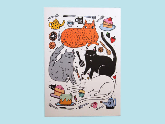 Kitchen Cats A4 Art Print
