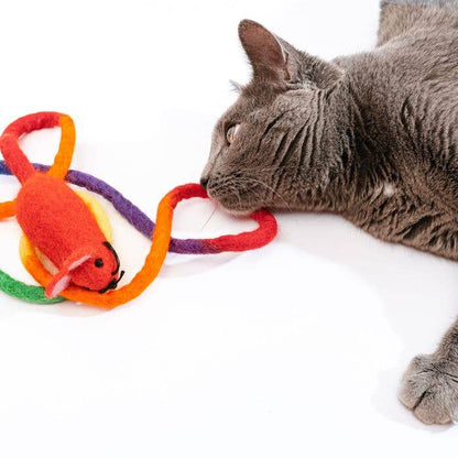 Wool Mouse Cat Toy 6-Foot-Tail - red rainbow unicorn dragon