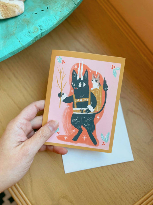 Krampuss cat blank greeting card