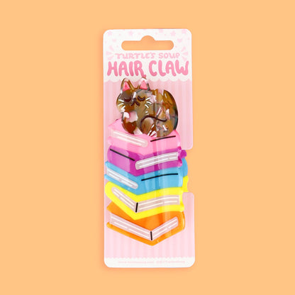 Turtle's Soup - Book Stack Kitty Hair Claw, Cute Hair Accessories, Bookish