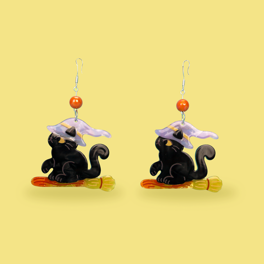 Witch's Black Cat Witchy Acetate Dangle Earrings