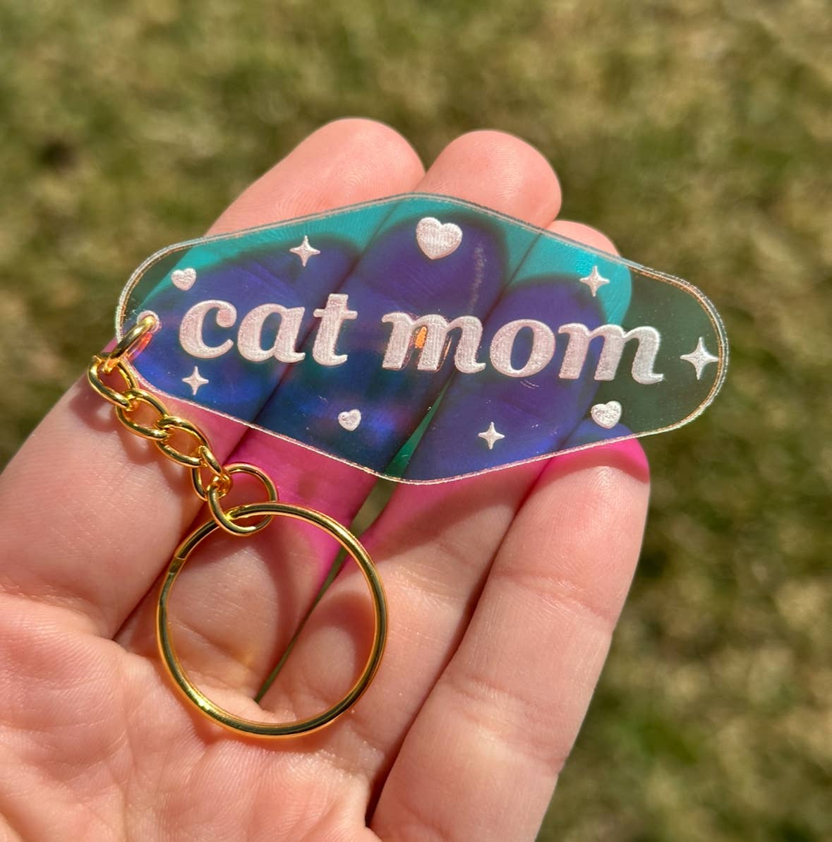 Cat Mom Motel Iridescent Keychain