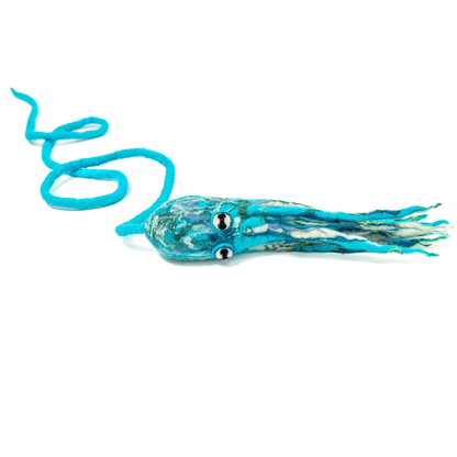 Wool Octopus Cat Toy with 4-Foot Tether - blue, green