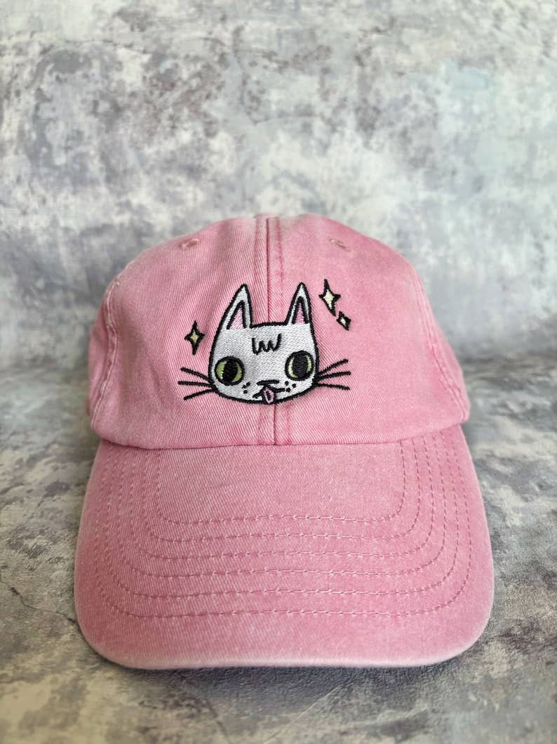I LIKE CATS - Embroidered cat face pink vintage style baseball cap